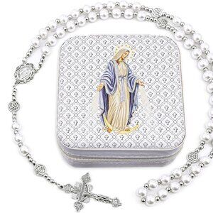 8mm Pearl Rosary Necklace Catholic Jewelry Beaded Necklace for Women